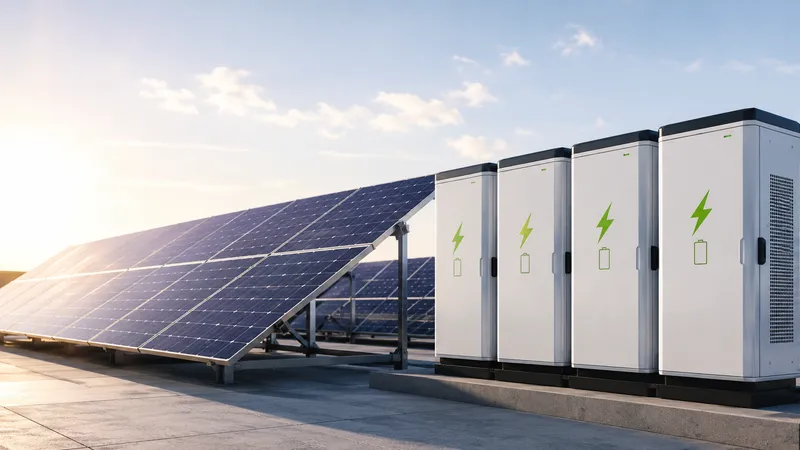 Sistema de baterías de almacenamiento junto a un arreglo de paneles solares en cubierta