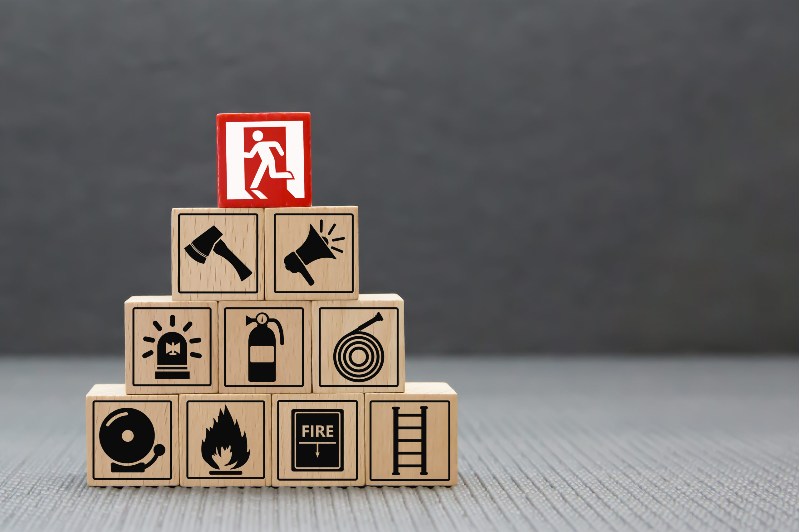 Fire and safety icons Wood block Stacking. Fire and safety icons Wood block Stacking.